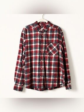 Woolrich Mens‎ XL Flannel Shirt Red Navy Plaid 100% Cotton Button Front Casual